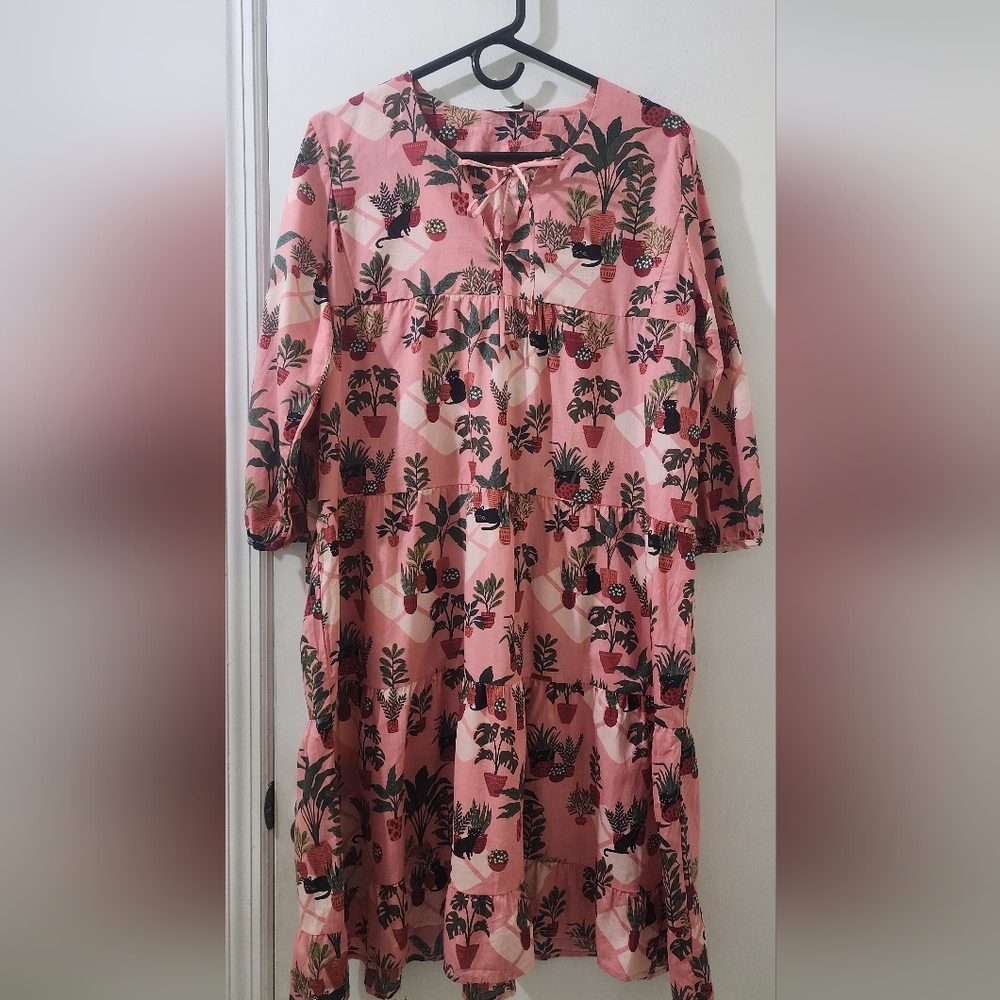 Zip Floral Pink Dress, Size‎ 42, Cotton.